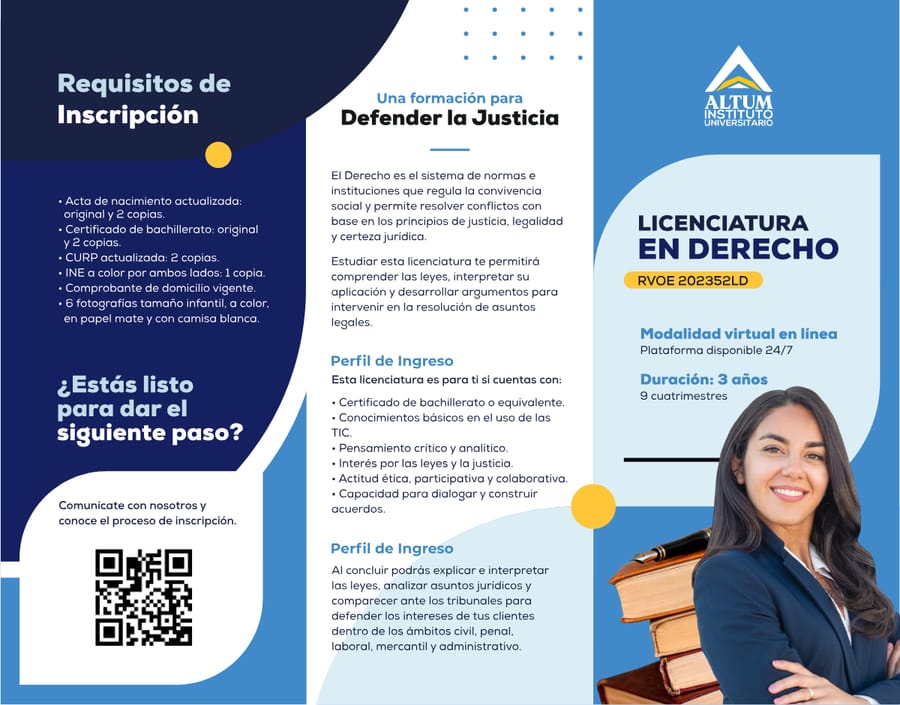 Portada del folleto oficial — Licenciatura en Derecho, ALTUM Instituto Universitario